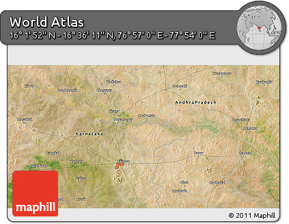 Satellite 3D Map of the Area around 16° 19' 2" N, 77° 25' 30" E
