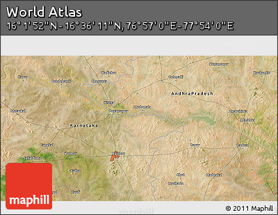 Satellite 3D Map of the Area around 16° 19' 2" N, 77° 25' 30" E