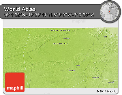 Physical 3D Map of the Area around 16° 19' 2" N, 7° 34' 30" W