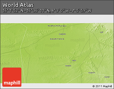 Physical 3D Map of the Area around 16° 19' 2" N, 7° 34' 30" W