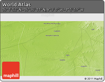 Physical 3D Map of the Area around 16° 19' 2" N, 7° 34' 30" W
