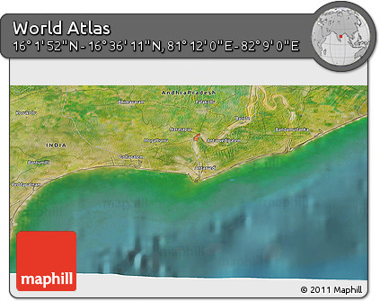 Satellite 3D Map of the Area around 16° 19' 2" N, 81° 40' 30" E