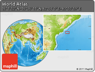 Physical Location Map of the Area around 16° 19' 2" N, 83° 22' 30" E