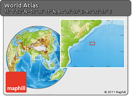 Physical Location Map of the Area around 16° 19' 2" N, 85° 4' 29" E