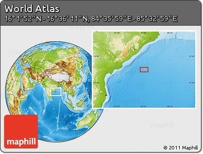 Physical Location Map of the Area around 16° 19' 2" N, 85° 4' 29" E