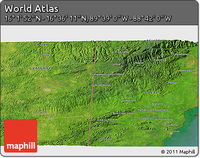 Satellite 3D Map of the Area around 16° 19' 2" N, 89° 10' 30" W