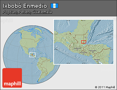 Savanna Style Location Map of Ixbobó Enmedio, hill shading