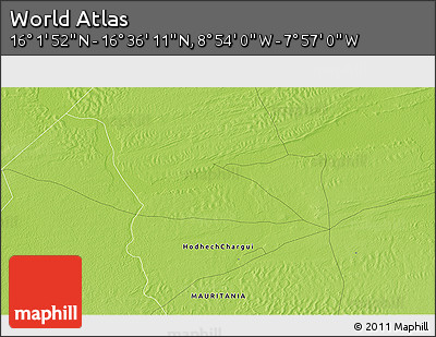 Physical 3D Map of the Area around 16° 19' 2" N, 8° 25' 30" W