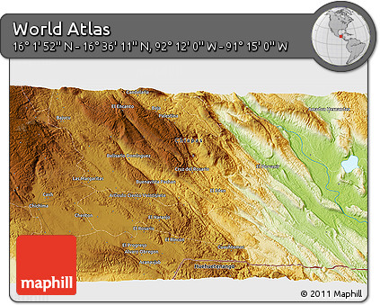 Physical 3D Map of the Area around 16° 19' 2" N, 91° 43' 29" W