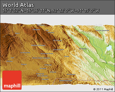 Physical 3D Map of the Area around 16° 19' 2" N, 91° 43' 29" W