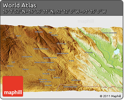 Physical 3D Map of the Area around 16° 19' 2" N, 91° 43' 29" W