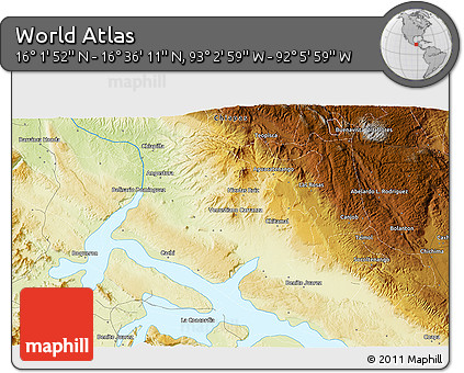 Physical 3D Map of the Area around 16° 19' 2" N, 92° 34' 29" W