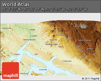 Physical 3D Map of the Area around 16° 19' 2" N, 92° 34' 29" W