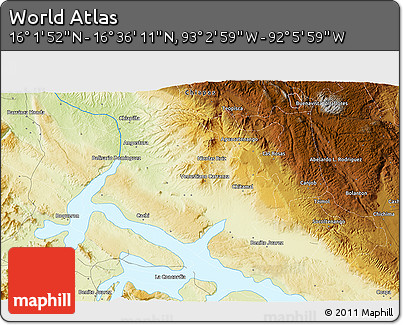 Physical 3D Map of the Area around 16° 19' 2" N, 92° 34' 29" W