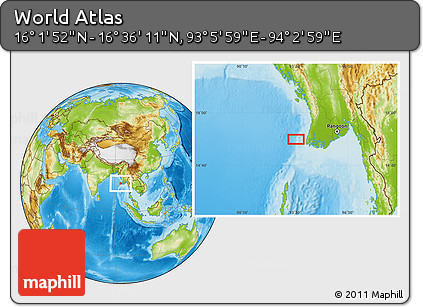 Physical Location Map of the Area around 16° 19' 2" N, 93° 34' 29" E