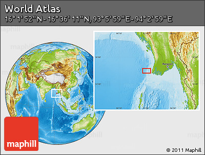 Physical Location Map of the Area around 16° 19' 2" N, 93° 34' 29" E