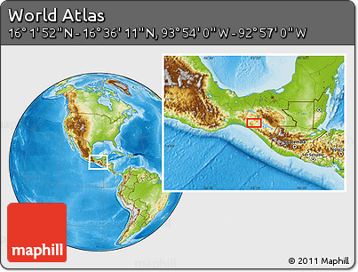 Physical Location Map of the Area around 16° 19' 2" N, 93° 25' 30" W