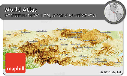 Physical Panoramic Map of the Area around 16° 19' 2" N, 93° 25' 30" W