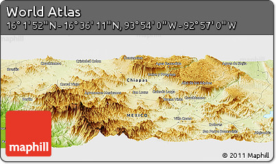 Physical Panoramic Map of the Area around 16° 19' 2" N, 93° 25' 30" W