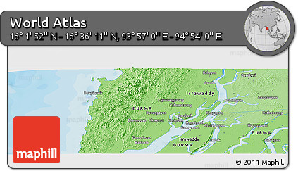 Political Panoramic Map of the Area around 16° 19' 2" N, 94° 25' 30" E