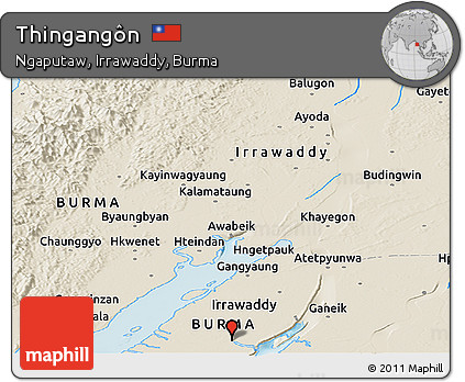 Shaded Relief Panoramic Map of Thingangôn