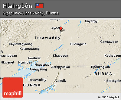 Shaded Relief Panoramic Map of Hlaingbôn