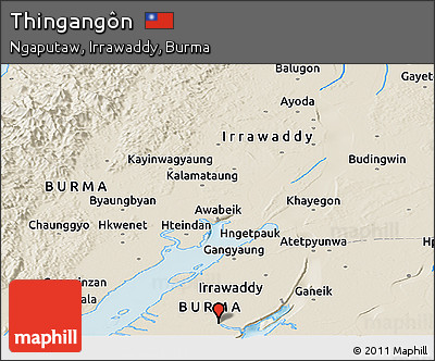 Shaded Relief Panoramic Map of Thingangôn