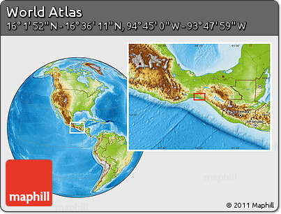 Physical Location Map of the Area around 16° 19' 2" N, 94° 16' 30" W