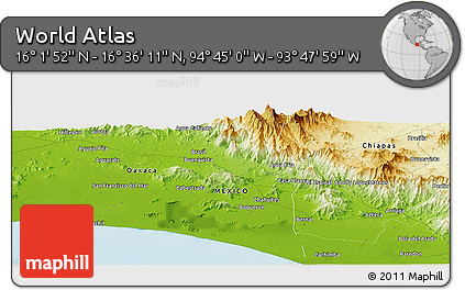 Physical Panoramic Map of the Area around 16° 19' 2" N, 94° 16' 30" W