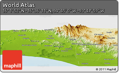 Physical Panoramic Map of the Area around 16° 19' 2" N, 94° 16' 30" W