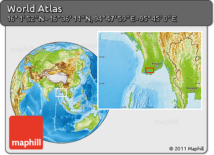 Physical Location Map of the Area around 16° 19' 2" N, 95° 16' 30" E