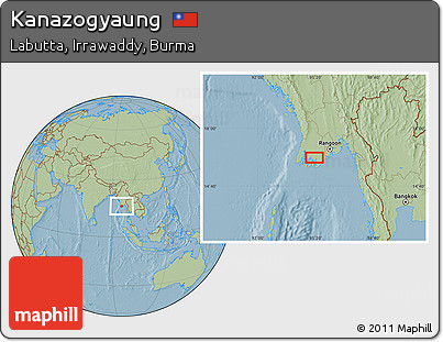 Savanna Style Location Map of Kanazogyaung, hill shading