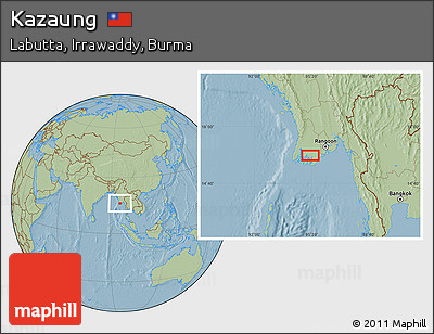 Savanna Style Location Map of Kazaung, hill shading