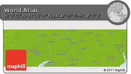 Physical Panoramic Map of the Area around 16° 19' 2" N, 95° 16' 30" E