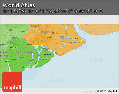 Political 3D Map of the Area around 16° 19' 2" N, 96° 7' 30" E