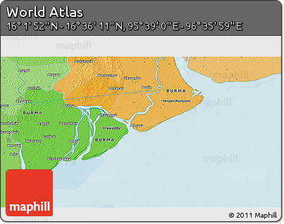 Political 3D Map of the Area around 16° 19' 2" N, 96° 7' 30" E