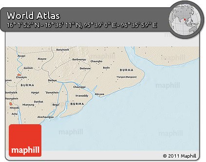 Shaded Relief 3D Map of the Area around 16° 19' 2" N, 96° 7' 30" E