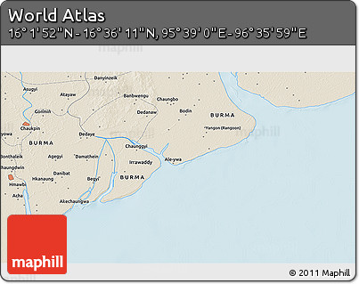 Shaded Relief 3D Map of the Area around 16° 19' 2" N, 96° 7' 30" E