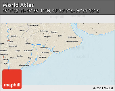 Shaded Relief 3D Map of the Area around 16° 19' 2" N, 96° 7' 30" E