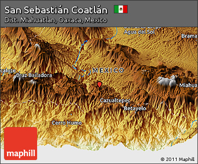 Physical Panoramic Map of San Sebastián Coatlán