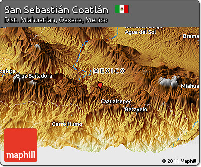 Physical Panoramic Map of San Sebastián Coatlán