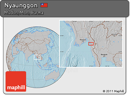 Gray Location Map of Nyaunggon, hill shading