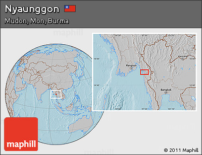 Gray Location Map of Nyaunggon, hill shading