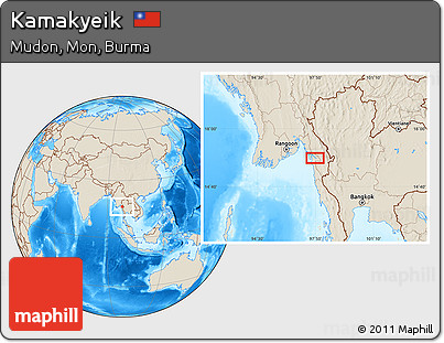 Shaded Relief Location Map of Kamakyeik