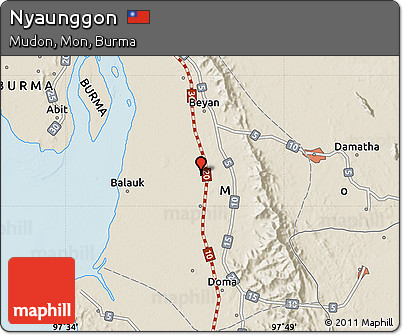 Shaded Relief Map of Nyaunggon