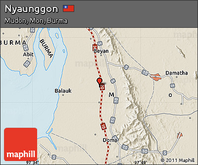 Shaded Relief Map of Nyaunggon