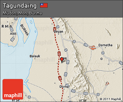 Shaded Relief Map of Tagundaing