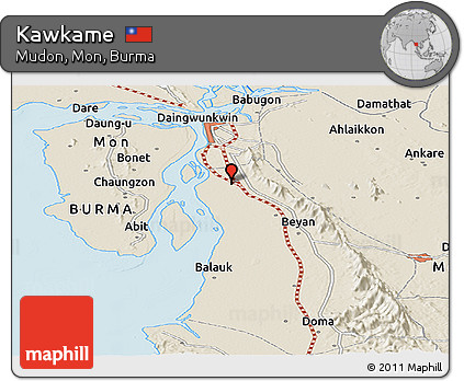 Shaded Relief Panoramic Map of Kawkame