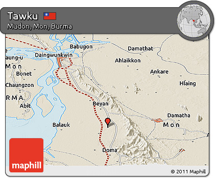 Shaded Relief Panoramic Map of Tawku