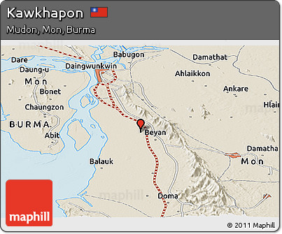 Shaded Relief Panoramic Map of Kawkhapon